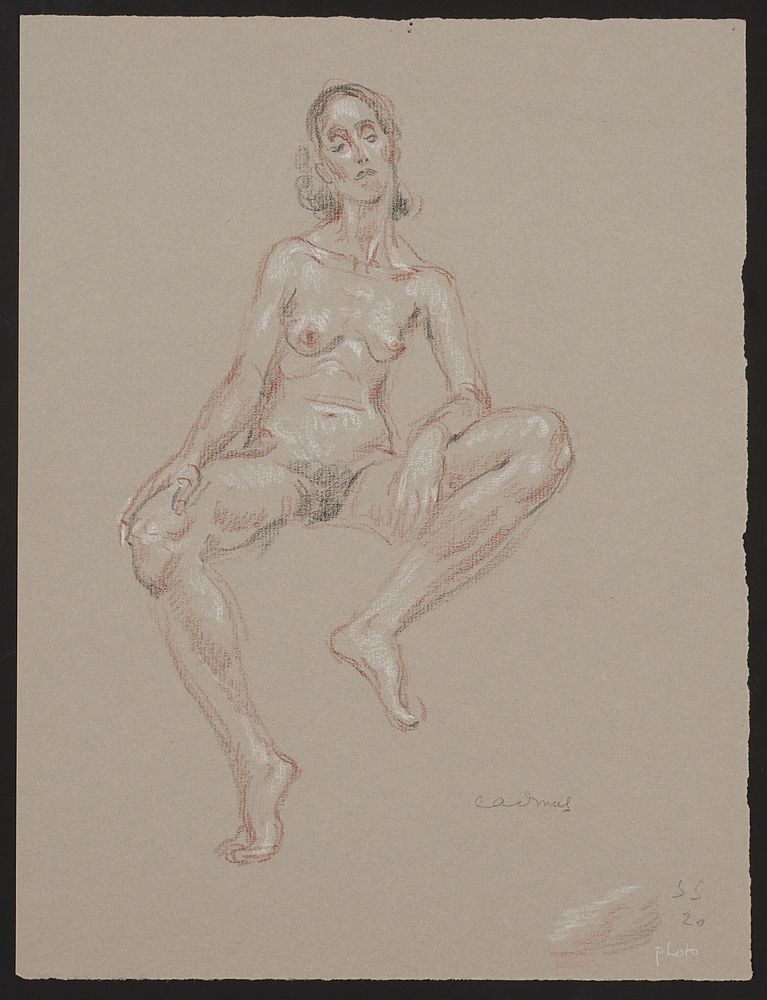 Paul Cadmus Seated Female Nude Crayon on Paper