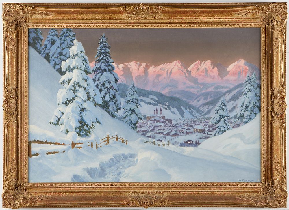 Alois Arnegger "Winter Alpine Sunset" Painting