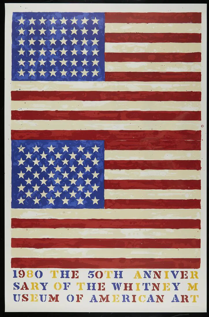 Jasper Johns "Two Flags (50th Anniversary of the Whitney)" Lithograph 1980