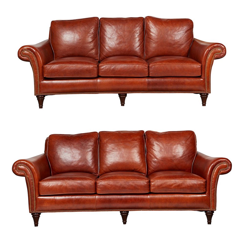 Pair of Hancock & Moore Brown Leather Couches