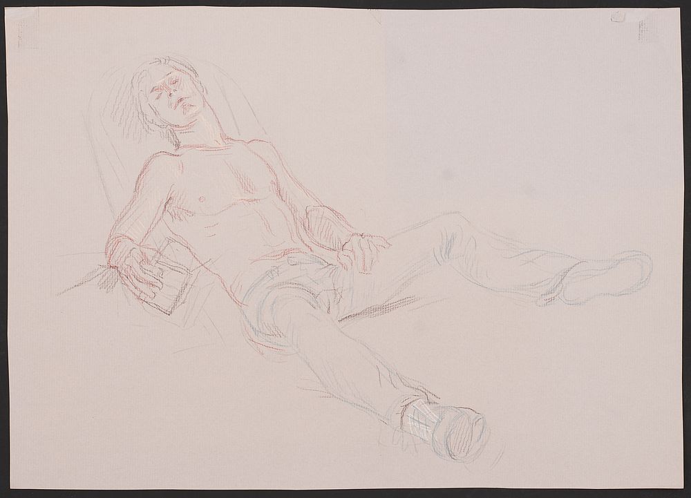 Paul Cadmus Male Figure Asleep in Chair Crayon on Paper