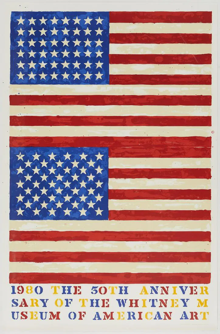 Jasper Johns "Two Flags (50th Anniversary of the Whitney)" Lithograph 1980