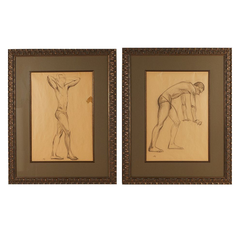 Pair of Clement Haupers Drawings Figures