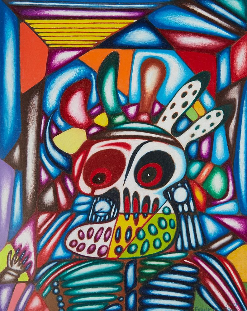 Frank Big Bear "Skull Warrior" Colored Pencil on Paper