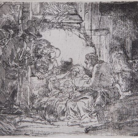 Rembrandt "Adoration of the Shepherds" 18th c. Etching