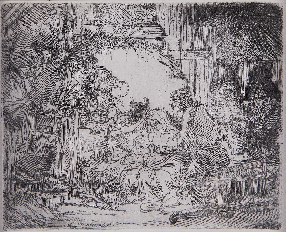 Rembrandt "Adoration of the Shepherds" 18th c. Etching