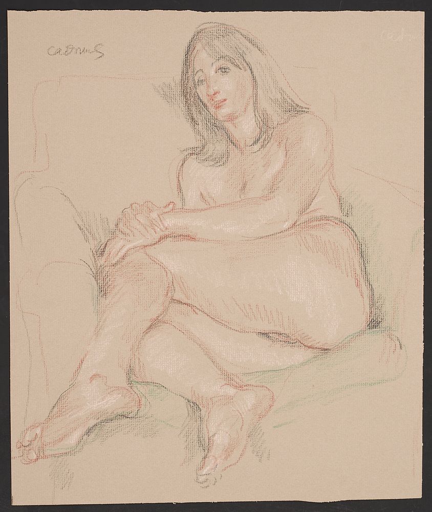 Paul Cadmus Seated Female Nude Crayon on Paper