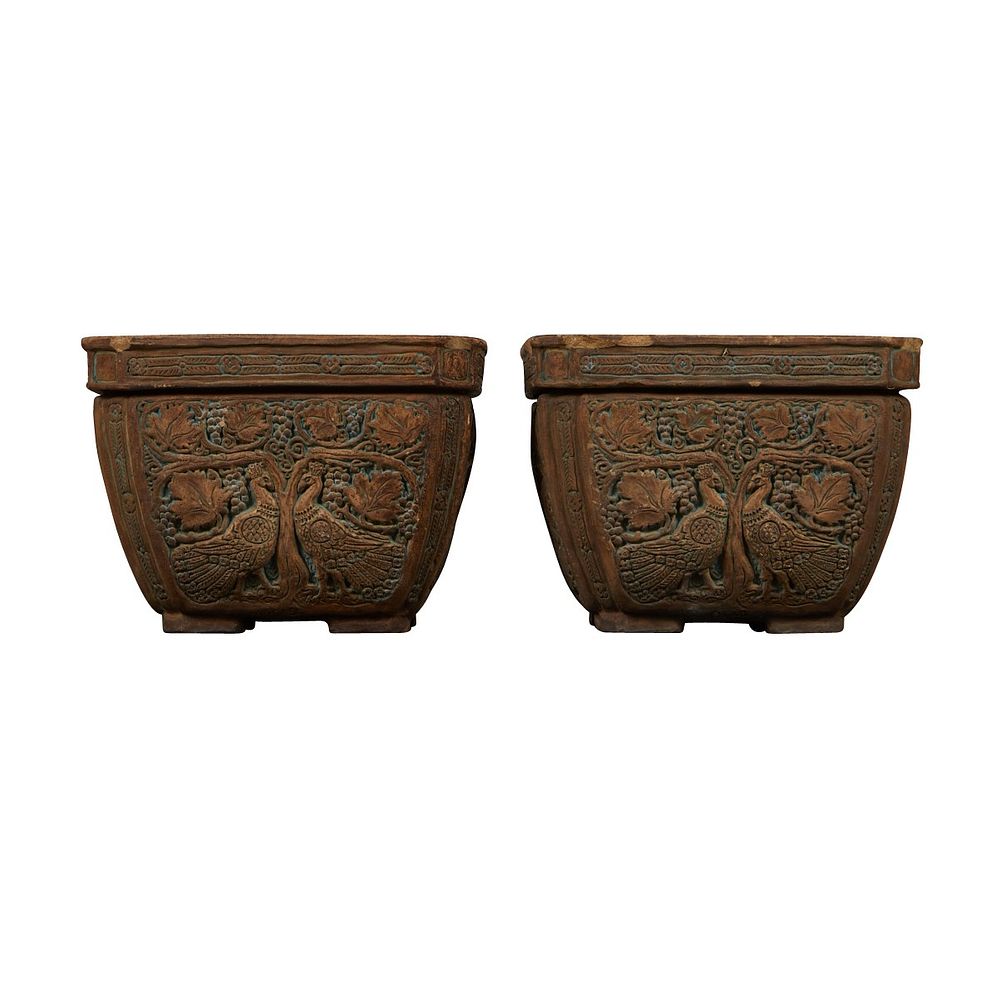 Pair of Large Ernest Batchelder Peacock Planters