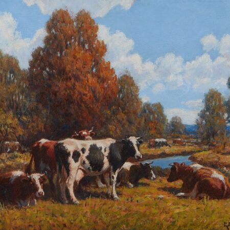 George Hays "Autumn" Oil on Canvas Cattle