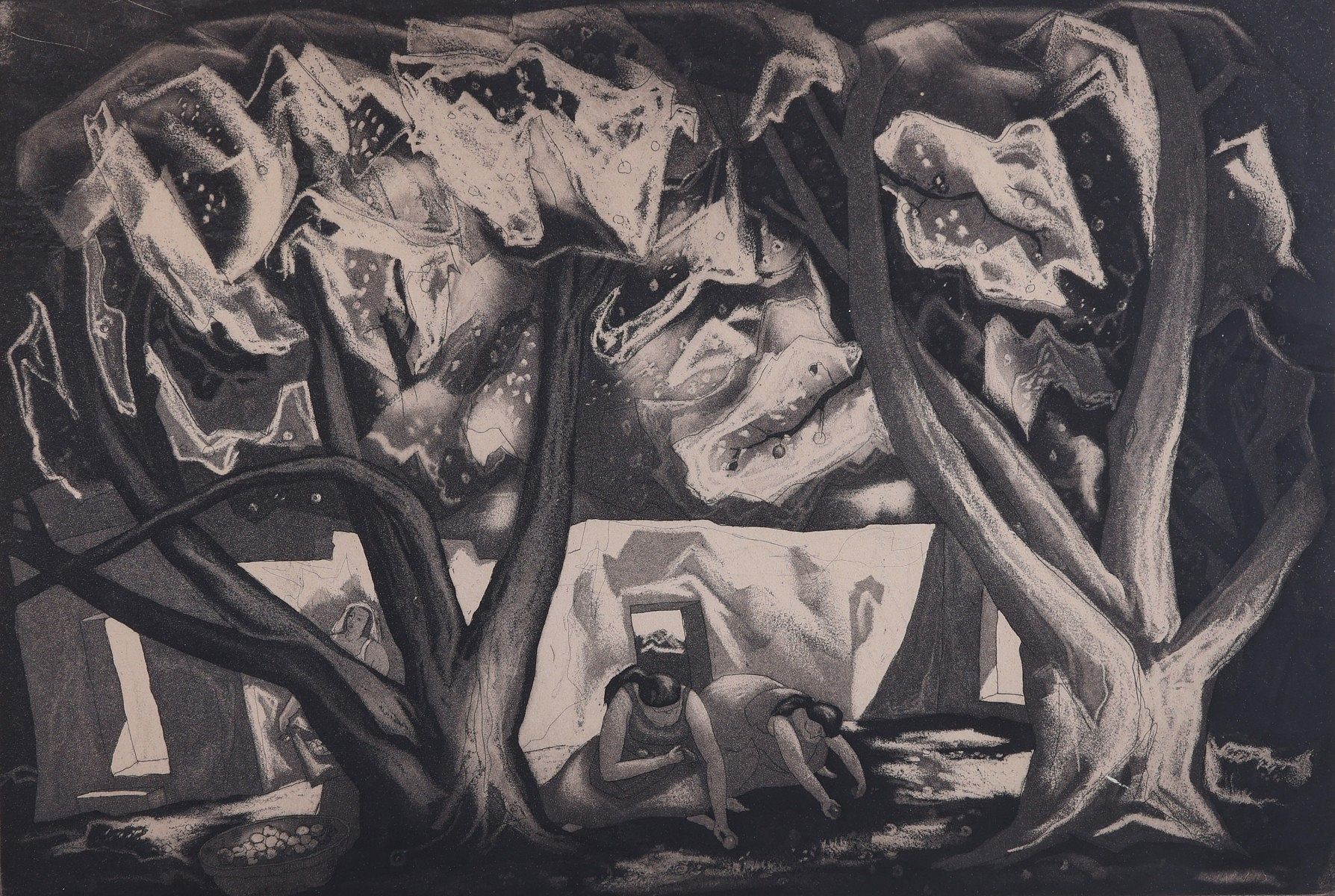 Doel Reed "Women Gathering Apples" Aquatint