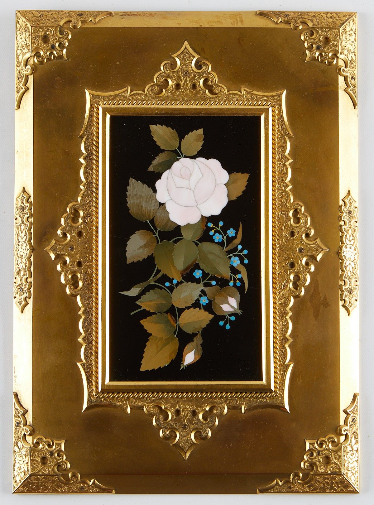 Floral Pietra Dura Plaque in Bronze Frame