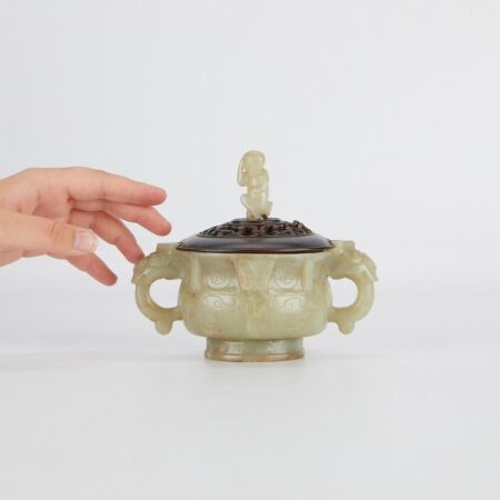 Antique Chinese Jade Censer w/ Wood Lid Jade