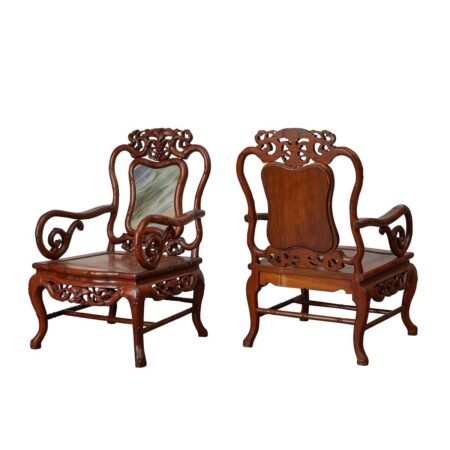 Pair of Chinese Anglo Export Armchairs w/ Marble Inset