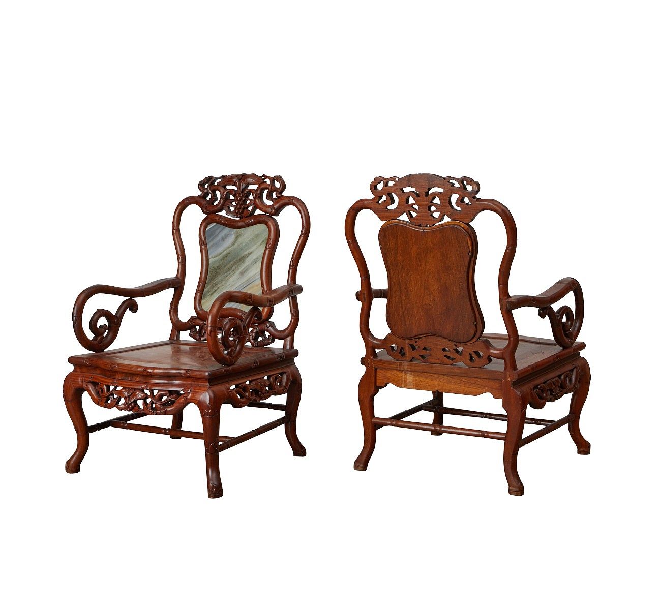 Pair of Chinese Anglo Export Armchairs w/ Marble Inset