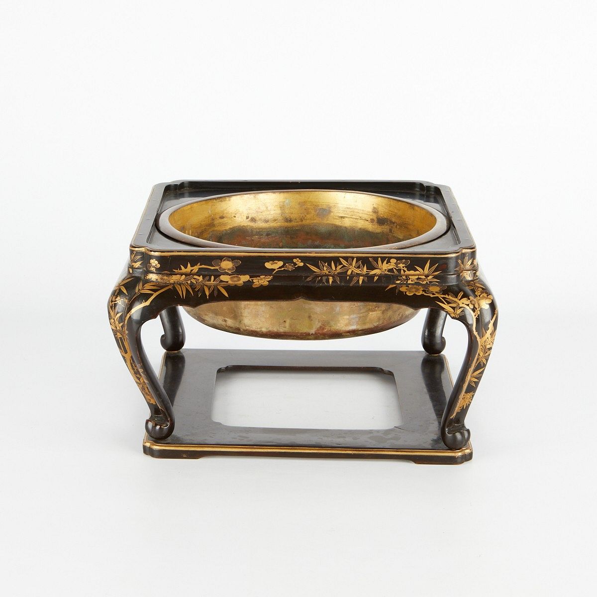 Japanese Meiji Lacquered Wood Brazier Hibachi