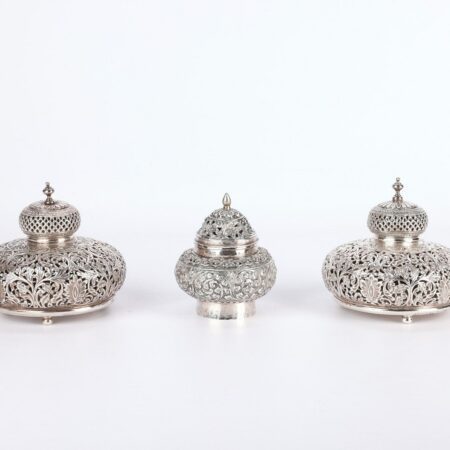 Group of 3 Silver Indian Lidded Jars Potpourri