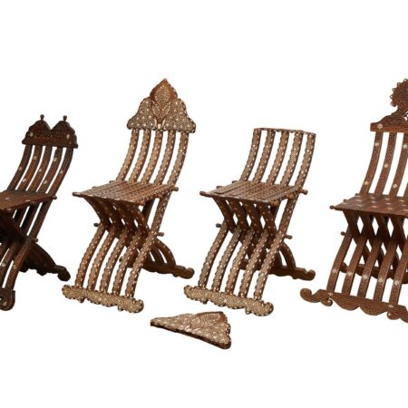 4 Syrian Mother of Pearl Folding Scribe Chairs