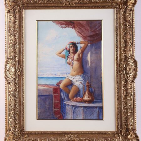 Marcel Blairat Orientalist Watercolor Woman in Window