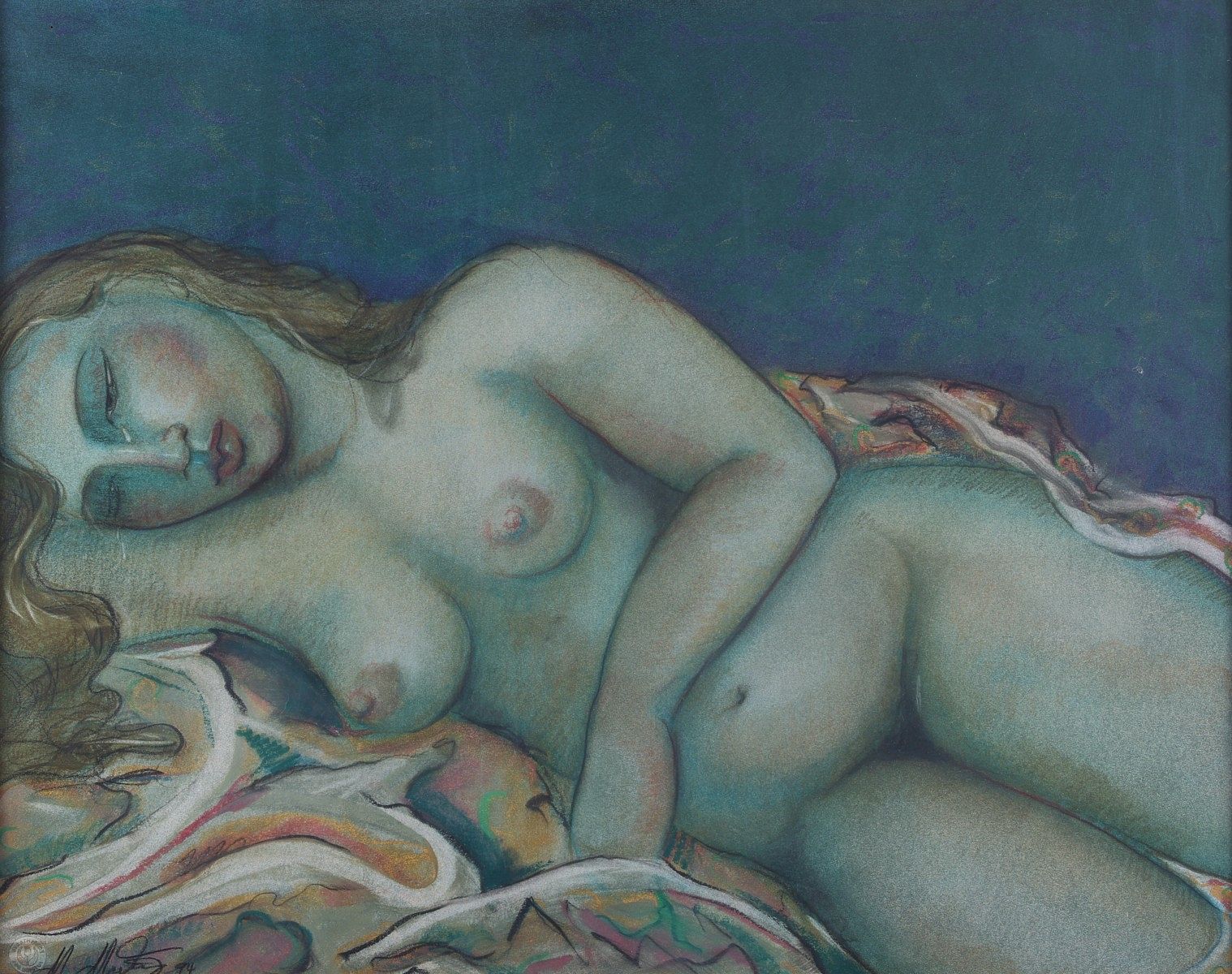 Miguel Martinez Blue Nude Pastel 1994