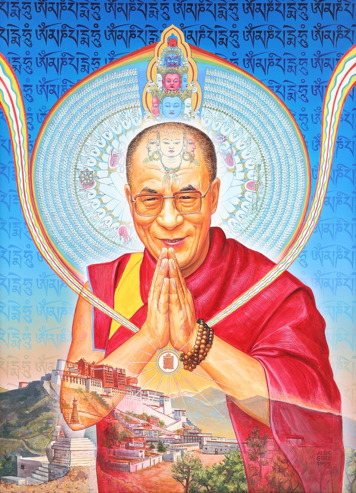 Alex Grey "Dalai Lama" Acrylic on Wood Panel