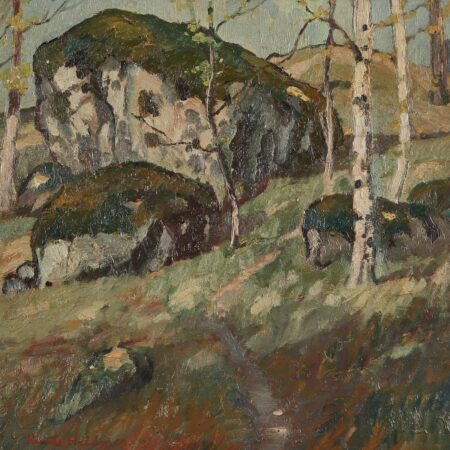 Knute Heldner "Moss Covered Rocks" Oil on Board