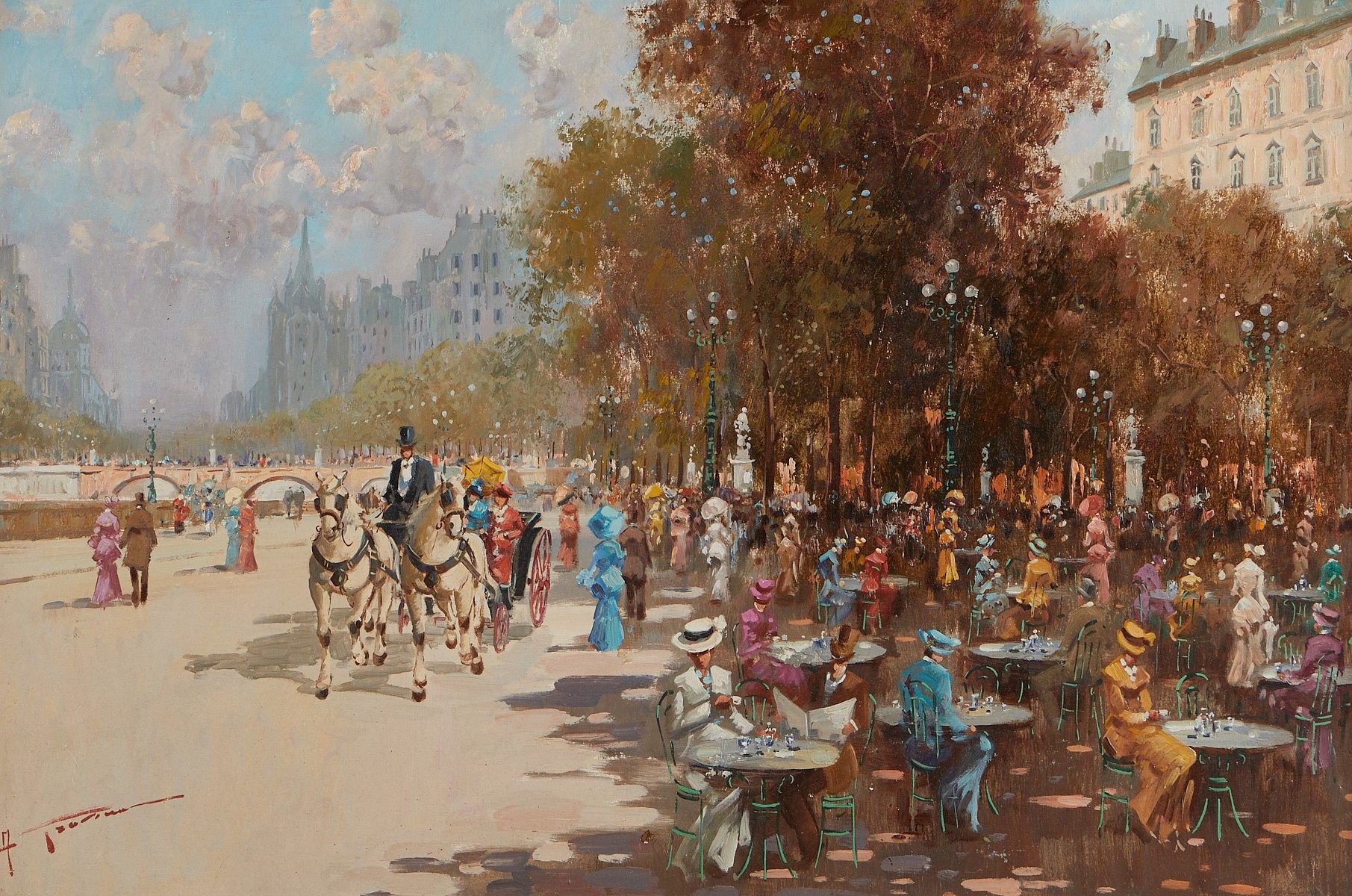 Antonio Gravina Park Scene Oil on Canvas