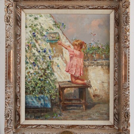 Giovanni Panza "Girl With Birdcage" Painting