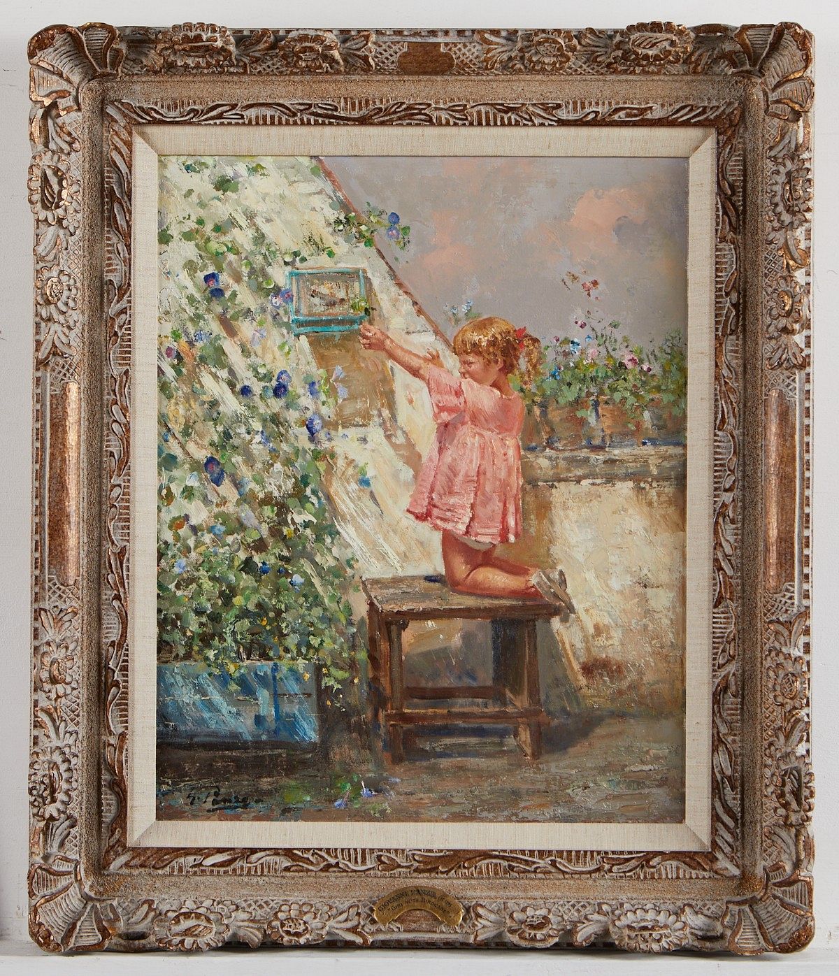 Giovanni Panza "Girl With Birdcage" Painting