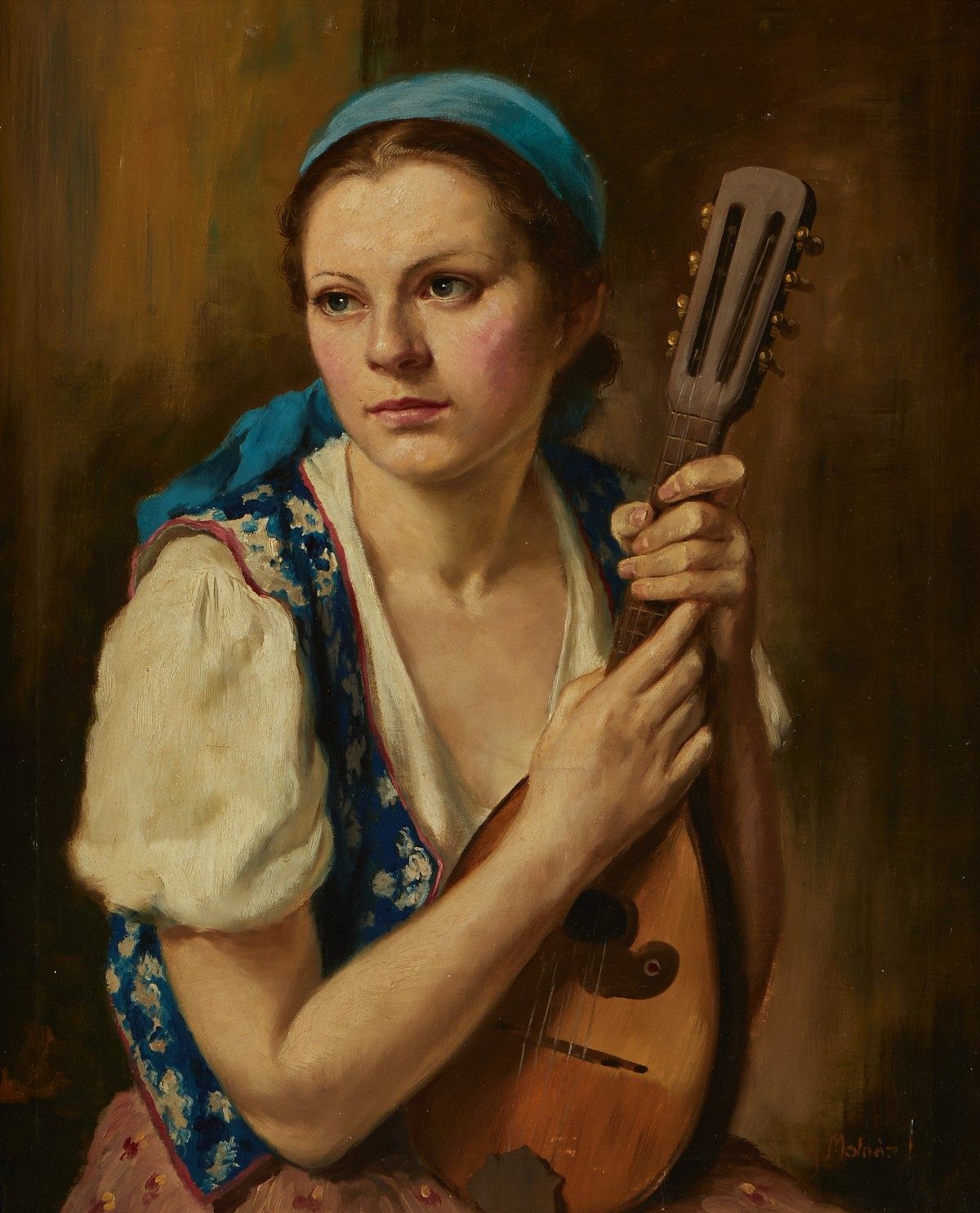 Rezes Molnar Portrait of a Girl with Mandolin