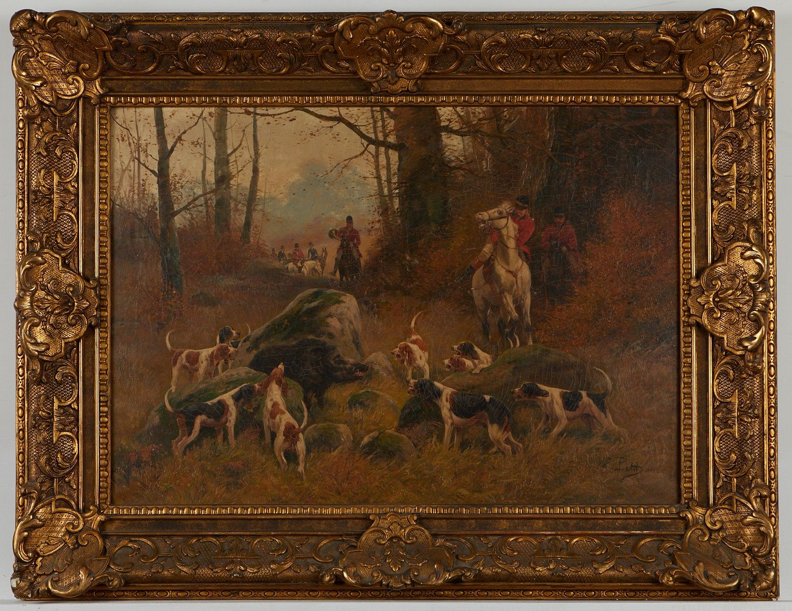 Eugene Petit Boar Hunt Oil on Canvas