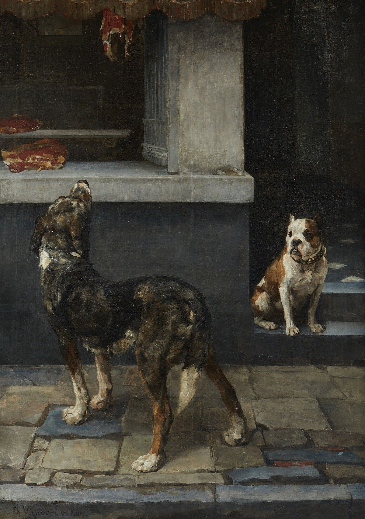 Charles van den Eycken Dogs at Butcher Painting