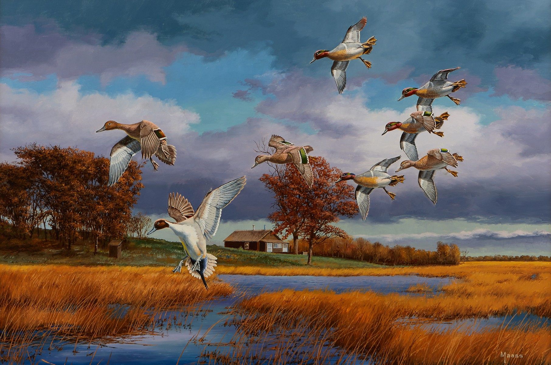 David A. Maass "Swan Lake" Oil on Masonite