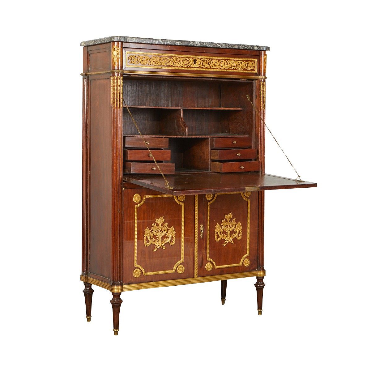 French Empire Secretary Abattant Desk w/ Marble