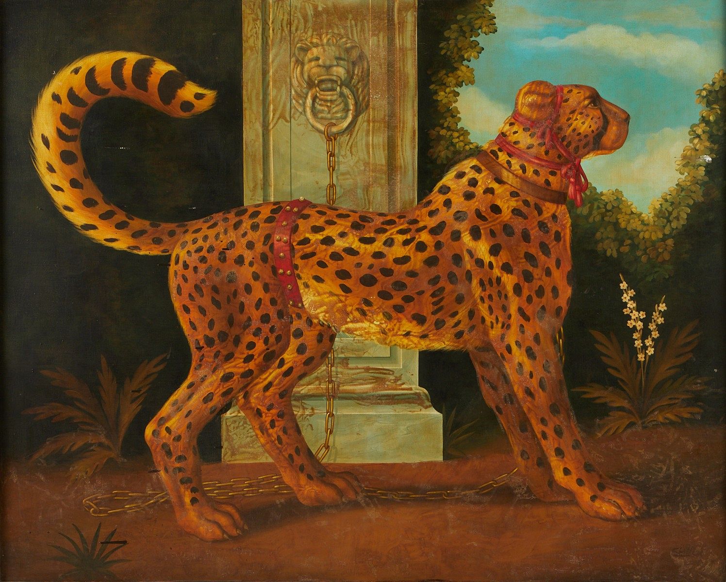 William Skilling Cheetah in a Red Harness Painting