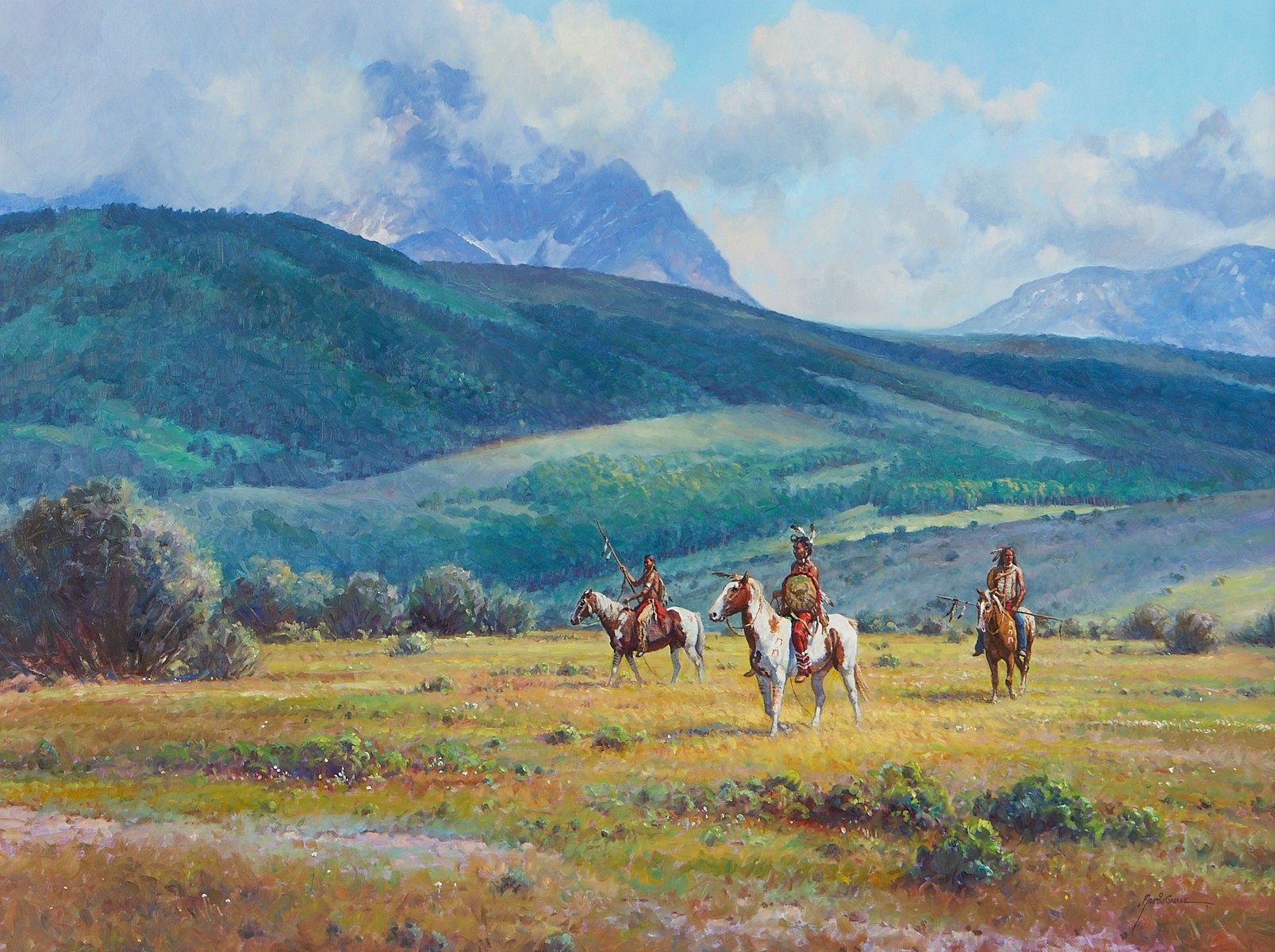 Large Martin Grelle "In Their Own Hands" PaintingLarge Martin Grelle "In Their Own Hands" Painting