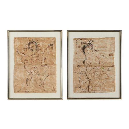 2 Jamali "Dancing Figure" Sumi on Bark Paintings