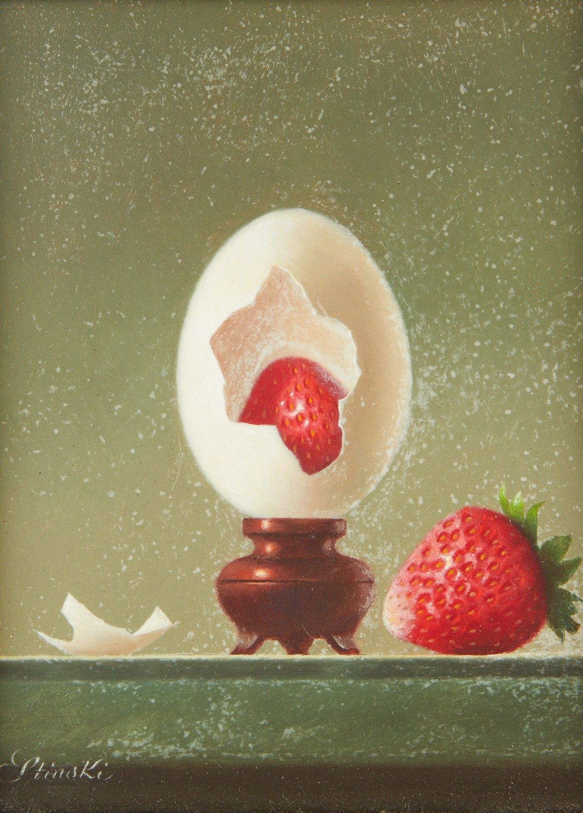 Gerald Stinski Painting Egg & Strawberry w/ Easel