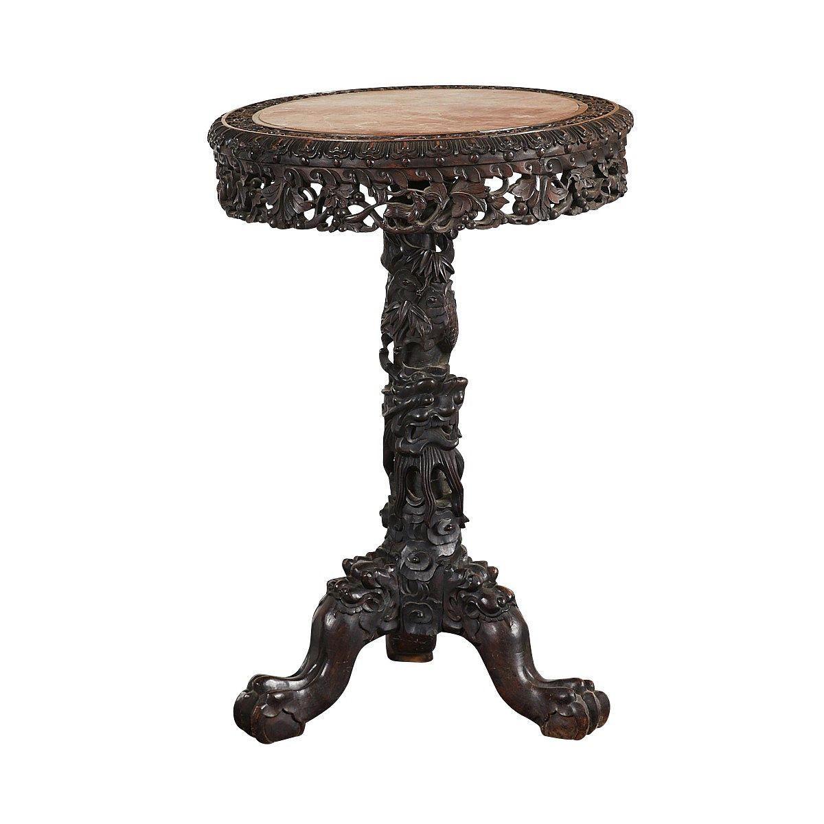 Chinese Export Carved Table w/ Marble Insert