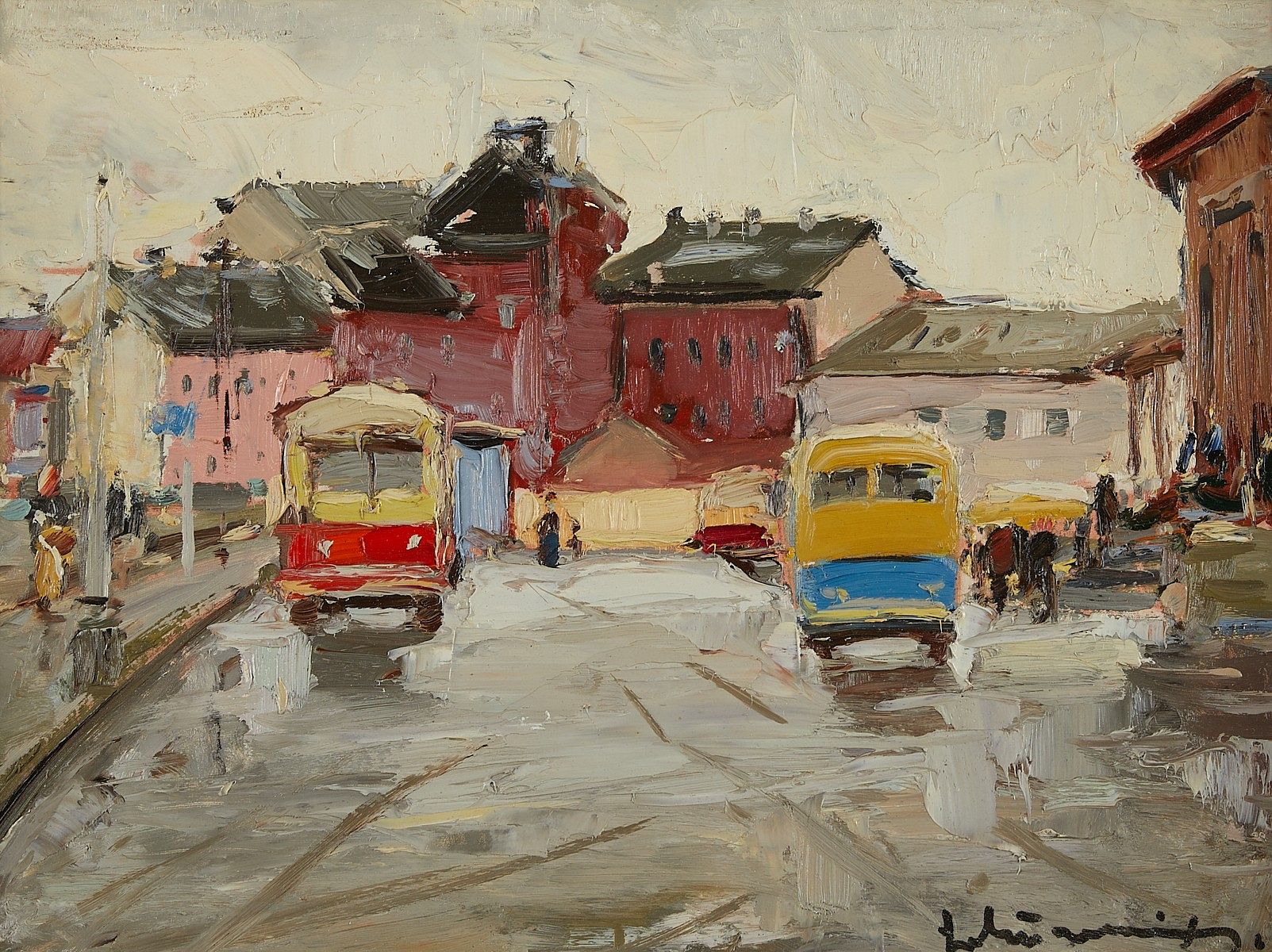 Laimdot Murniek "The Town" 1960 Oil On Board