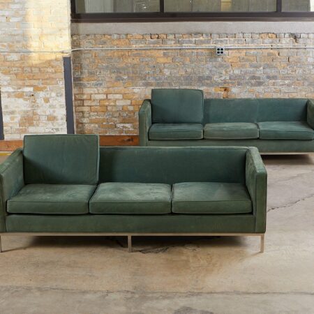 Pair of Florence Knoll MCM Suede & Chrome Sofas