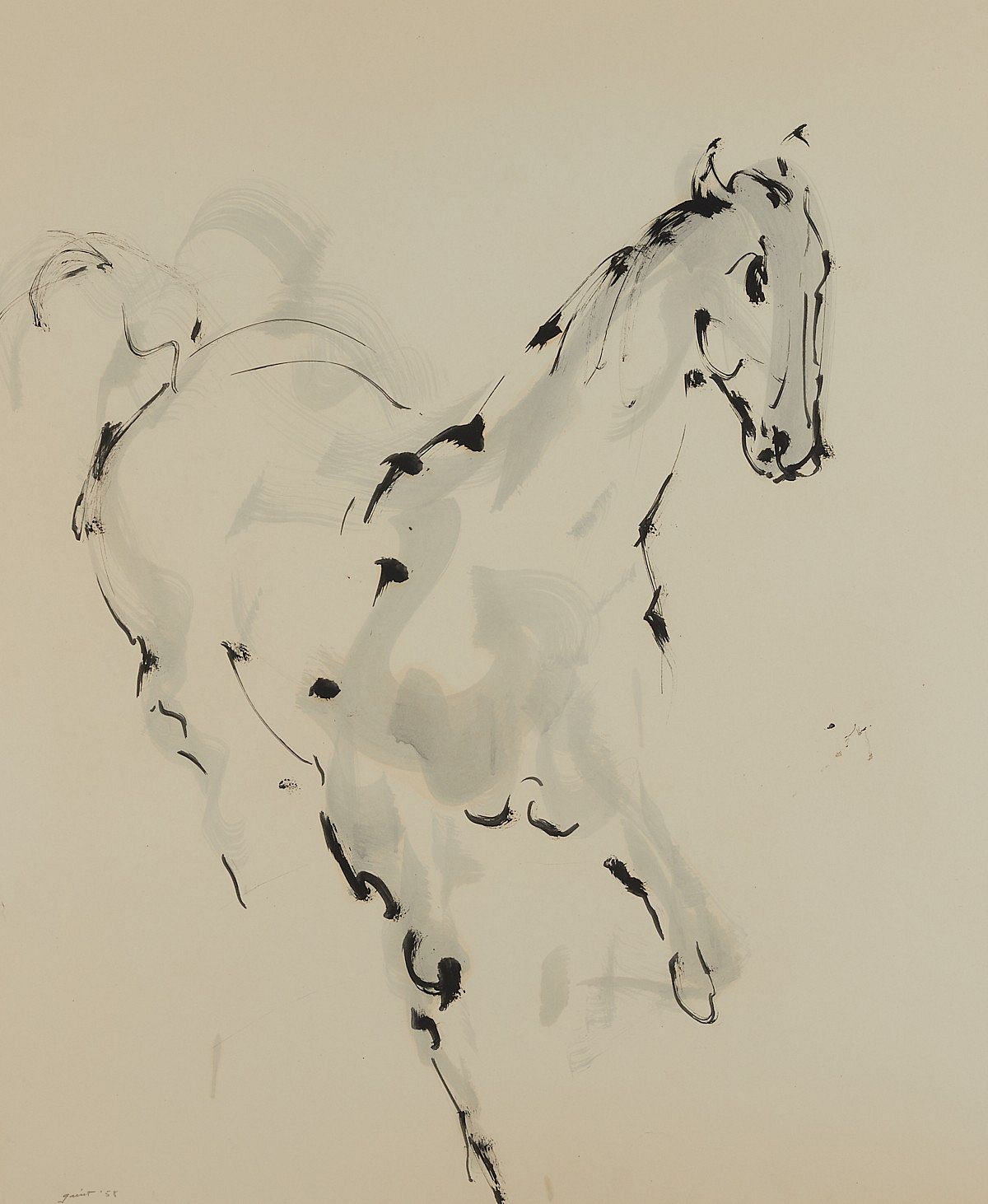 Walter Quirt Horse Ink Painting 1958