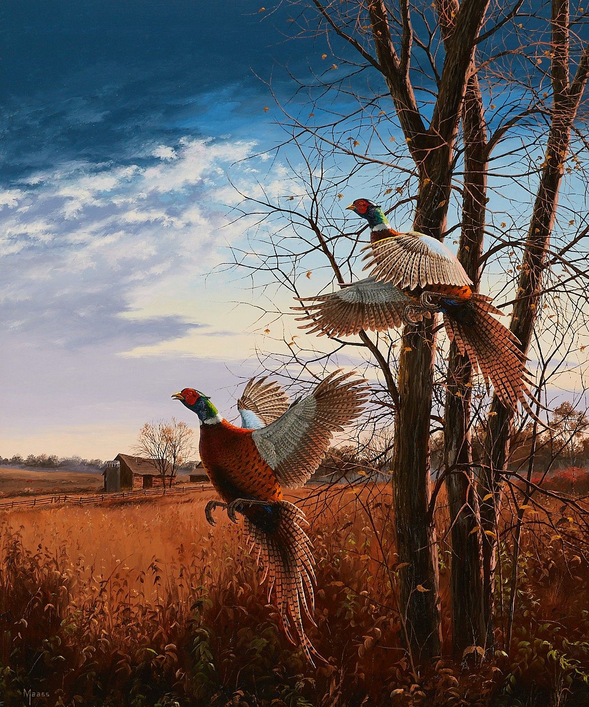 David Maass "Evening Flight - Pheasants" Painting