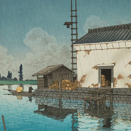 Hasui Kawase "Rain at Ushibori" Woodblock Print