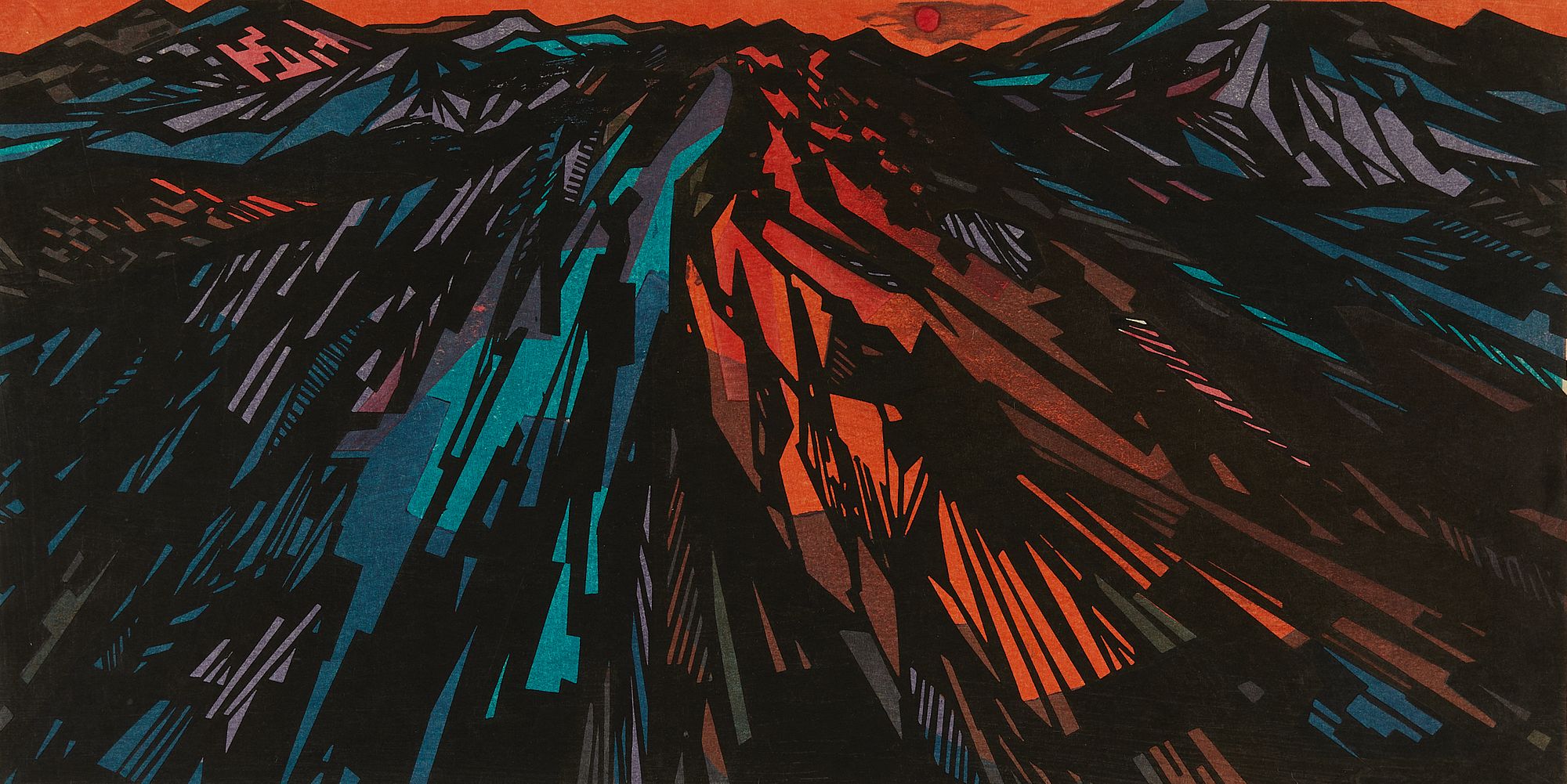 Clifton Karhu "Mountains II" Woodblock 1967