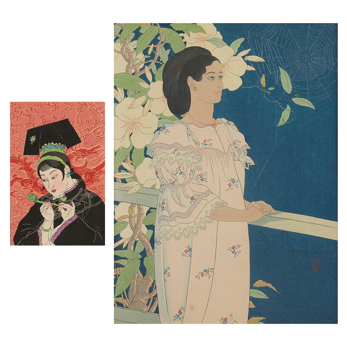 Group of Two Paul Jacoulet Woodblock Prints