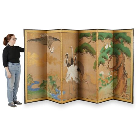 Japanese 6-Panel Floor Screen w/ Cranes