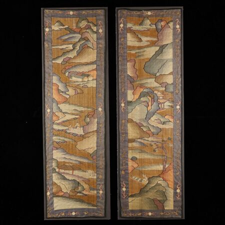 Pair of Chinese Silk Kesi Kossu Embroidered Panels