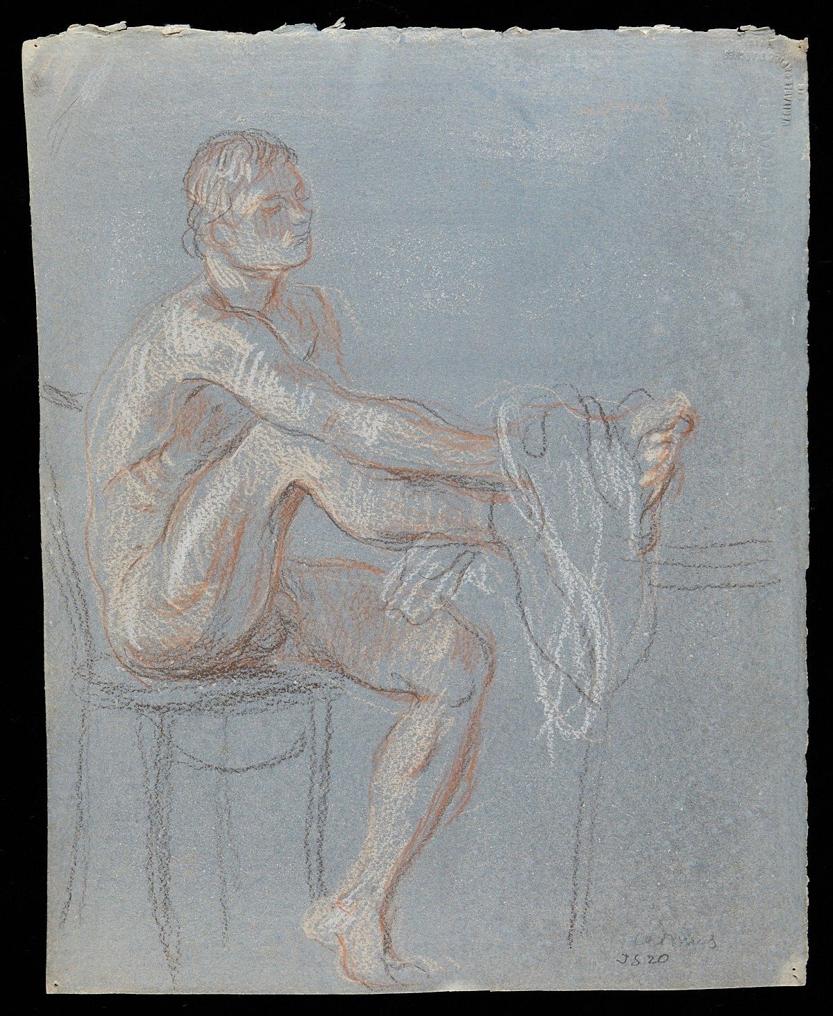 Paul Cadmus Seated Male Nude Crayon on Paper