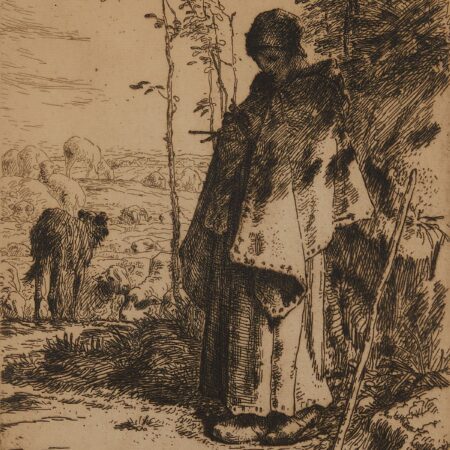 Jean-Francois Millet Shepherdess Knitting Etching