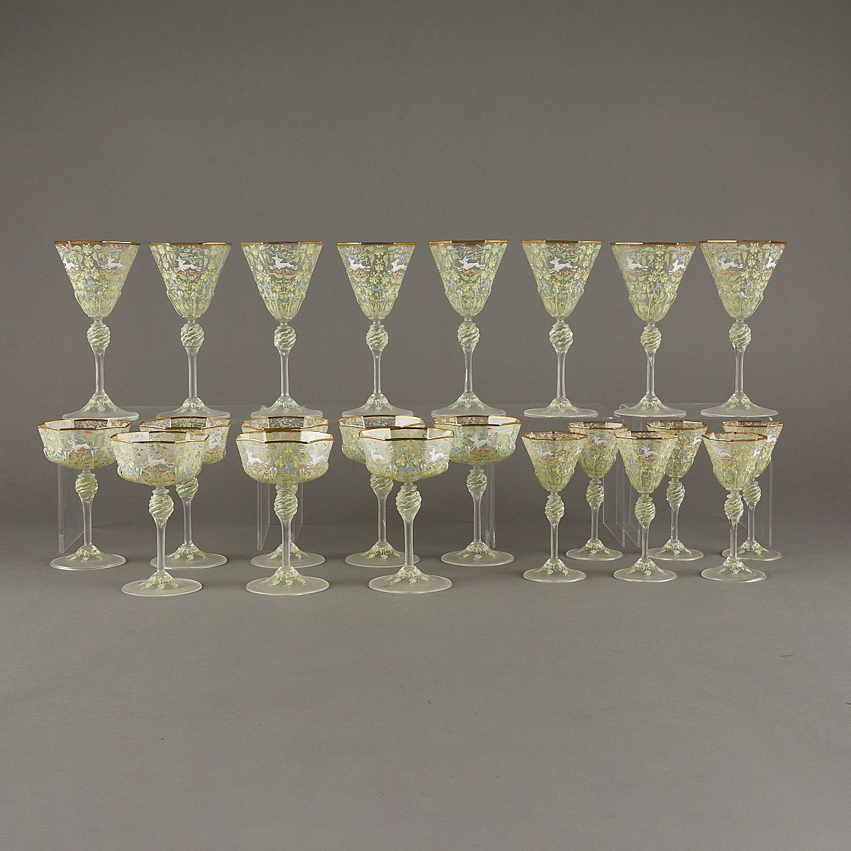 Set of 22 Venetian Glass Octagonal Goblets